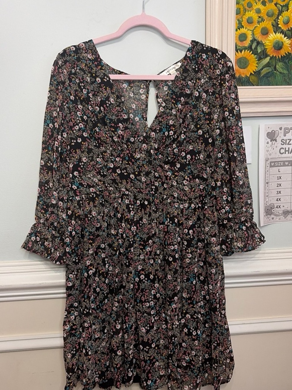 Emerald Black Floral Ruffle Mini Dress - Picture 2 of 2